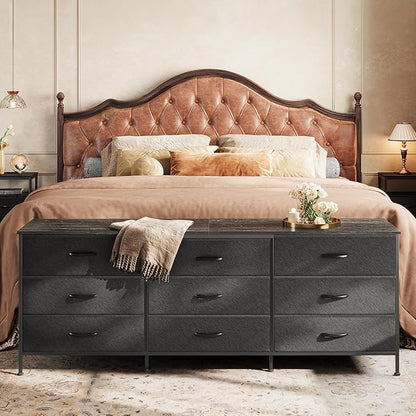 Huuger 63 Inch Dresser for Bedroom, Dresser for Closet with 9 Drawers, Large TV Stand for 55, 65, 70 Inch TV, Entertainment Center with Storage, Wide Long Chest of Drawers, Black