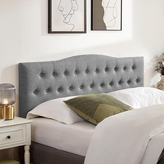 Tufted Upholstered Headboard California King Size, Sturdy and Durable Solid Wood Bed headboard, Fabric Headboard Adjustable Height from 37” to 51”, Button Diamond Design Head Board, Grey