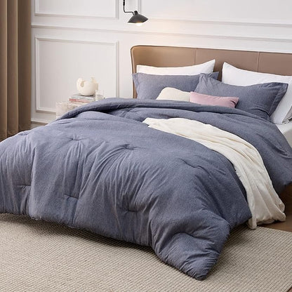 Bedsure King Size Comforter Set - Denim Grey King Comforter Set, Soft Bedding for All Seasons, Cationic Dyed Bedding Set, 3 Pieces, 1 Comforter (104"x90") and 2 Pillow Shams (20"x36"+2")