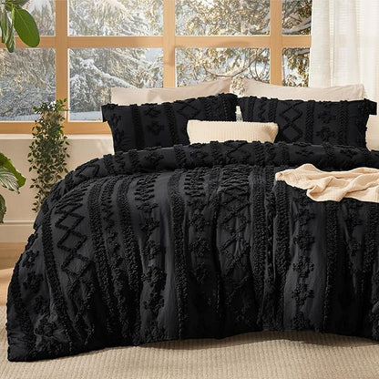 Bedsure Tufted Boho Comforter Set California King - Black Boho Bed Set, GentleSoft™ 3 Pieces Farmhouse Shabby Chic Embroidery Bedding, Gifts for Woman, Soft Jacquard Comforter for All Seasons