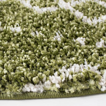 SAFAVIEH Arizona Shag Collection Area Rug - 5'1" Round, Green & Ivory, Moroccan Design, Non-Shedding & Easy Care, 1.6-inch Thick, Ideal for The Living Room, Dining, Bedroom (ASG741X)