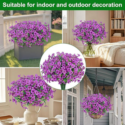 Ouddy Decor 24 Bundles Artificial Flowers for Outdoors Fake Silk Flowers UV Resistant Faux Plastic Plants for Spring Summer Garden Porch Window Box Table Vase Home Indoor Outdoor Decoration, Purple