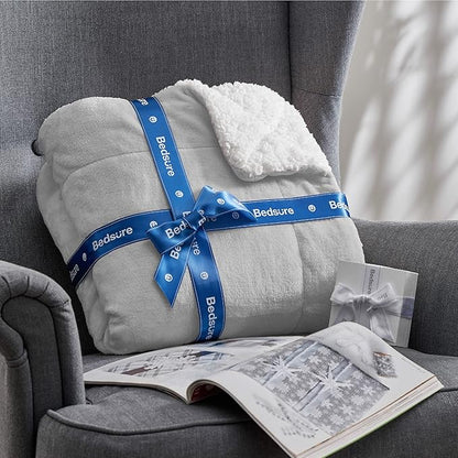 Bedsure GentleSoft Sherpa Fleece Blankets King Size for Bed - Thick and Warm, Soft Fuzzy Plush King Blanket for Winter, Light Grey, 108x90 Inches