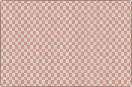 Flagship Carpets Schoolgirl Style Blush Checkerboard Educational Area Rug for Kids Room Seating Décor, Children's Classroom, Play Carpet for Teaching and Playroom, 5' x 7'6", Blush Pink