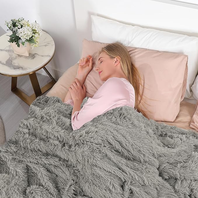 Tuddrom Decorative Extra Soft Faux Fur Blanket Queen Size 80"x90",Solid Reversible Fuzzy Fluffy Plush Fleece Comfy Microfiber Fur Blanket for Couch Sofa Bed,Quiet Grey