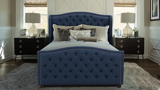 Jennifer Taylor Home Marcella Tufted Wingback Bed, Queen, Dark Sapphire Blue