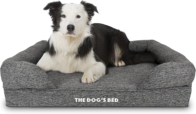 The Dog’s Bed, Large Grey Linen 36x27, Memory Foam, Pain Relief: Arthritis, Hip & Elbow Dysplasia, Post Surgery, Lameness, Supportive, Calming, Waterproof Washable Cover, Veterinary Approved-Mewly Pet
