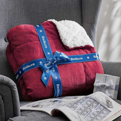 Bedsure GentleSoft Sherpa Fleece Blankets King Size for Bed - Thick and Warm Throw for Girls and Women, Soft Fuzzy Plush King Christmas Blanket for Winter, Red, 108x90 Inches