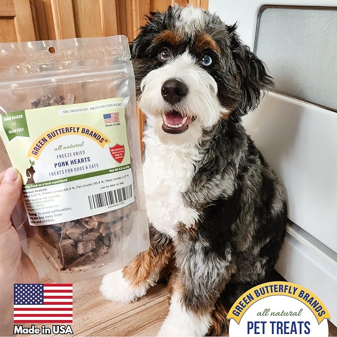 Freeze Dried Pork Heart Dog Treats Made in USA. All Natural Freeze-Dried Raw Snacks for Dogs and Cats. Single Ingredient. High Protein, Heart Health, Irresistible Training Treat-Mewly Pet