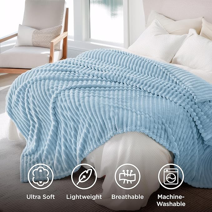 Bedsure GentleSoft Blue Fleece Blanket for Couch - Cozy Soft Blankets for Women, Cute Small Throws for Girls, Light Blue, 90x90 Inches