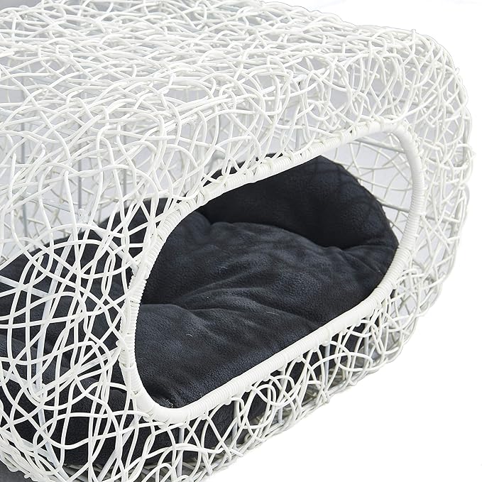 D+GARDEN Fun Stackable White Cat Condo for Indoor Cats - Interactive Play Rattan Modern Cat House for Indoor Cats Kitty, Pet Friendly Top/Side House Entry, Cat Bed Enclosed-Mewly Pet