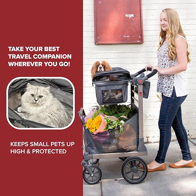 Pet Foldable Cart - Luxury Cat & Dog Stroller with Extra Large Shopping Basket, Cup Holders, & Ventilated Canopy - Easy Fold Pet Stroller for Cats & Dogs-Mewly Pet