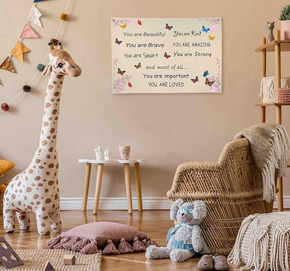 You are Beautiful-Girls Nursery Rectangular Canvas Banner-Flag Wall Sign for Girl Kids-Baby Room Nursery Above Crib Bedroom Dorm Wall Decor- Baby Growth Stuff-Baby Shower Birthday Christmas Gift