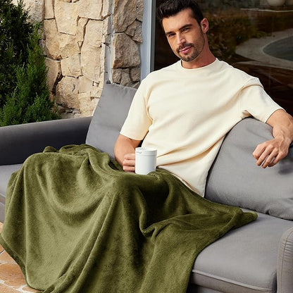 Exclusivo Mezcla Fleece Blanket Queen Size for Bed, Super Soft and Warm, All Season Use, Cozy, Plush, Lightweight, 90x90 Inches, Olive Green