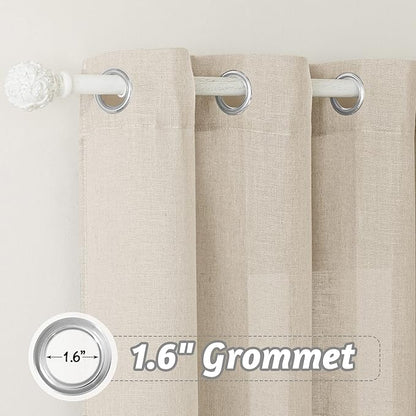 RYB HOME Linen Sheer Curtains - Semi Sheer Light Filtering Privacy Curtains, Country Rustic Window Draperies for Living Room Closet Nursery Doorway, W 52 x L 72, 2 Panels, Beige