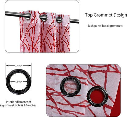 BONZER Mix and Match Curtains - 2 Pieces Branch Print Sheer Curtains and 2 Pieces Blackout Curtains for Bedroom Living Room Grommet Window Drapes, 37x63 Inch/Panel, Red, Set of 4 Panels