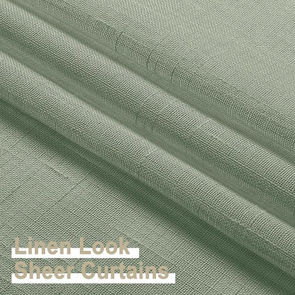 Aiyufeng Sage Green Sheer Curtains 45 Inch Length 2 Panels, Short Linen Curtains for Kitchen, Small Window Curtains Window Treatment Privacy with Light Filtering for Bathroom, Each 30Wx45L Inch, Green