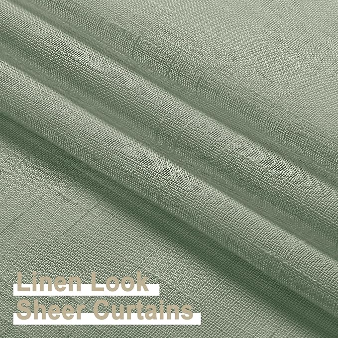 Aiyufeng Sheer Sage Green Kitchen Curtains 24 inch Length 2 PCS, Semi Sheer Linen Curtains for Bedroom, Faux Linen Textured Burlap Short Tier Farmhouse Cafe Curtains for Small Windows, 30Wx24L inch