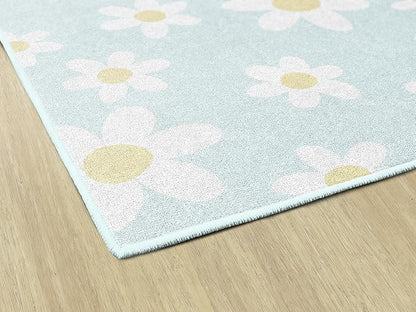 Flagship Carpets Schoolgirl Style White Daisies on Blue Educational Area Rug for Kids Room Seating Décor, Children's Classroom, Play Carpet for Teaching and Playroom, 5' x 7'6"