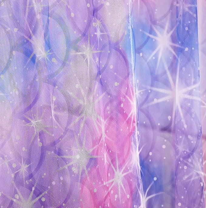 Mengersi Tie Dye Canopy Bed Curtains with Lights,Gradient Ombre Bed Canopy for Girls,Princess Bed Drapes for Girls Room Decor(Queen,Purple)