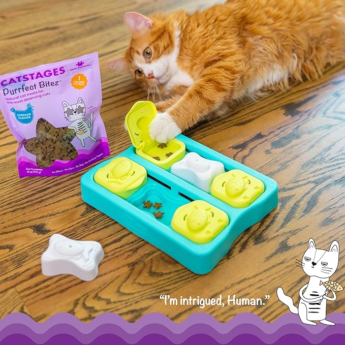 Catstages by Nina Ottosson Purrfect Bitez Natural Crunchy Cat Treats for Puzzles, Toys, Feeders, & Training, USA-Made, Real Chicken Flavor, 4oz-Mewly Pet