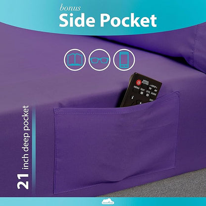 DREAMCARE King Size Sheets Set – 6 pcs Cooling Bed Sheets – up to 21” Deep Pocket King Sheet Set – 2500 Supreme Collection – Extra Soft 100% Brushed Microfiber Hotel Luxury with Side Pocket – Purple