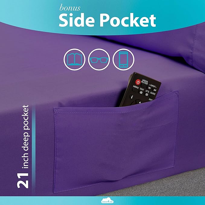 DREAMCARE California King Sheet Sets – 6 pcs Cooling Bed Sheets – up to 21” Deep Cal King Sheets – 2500 Supreme Collection – Extra Soft 100% Brushed Microfiber Hotel Luxury with Side Pocket – Purple