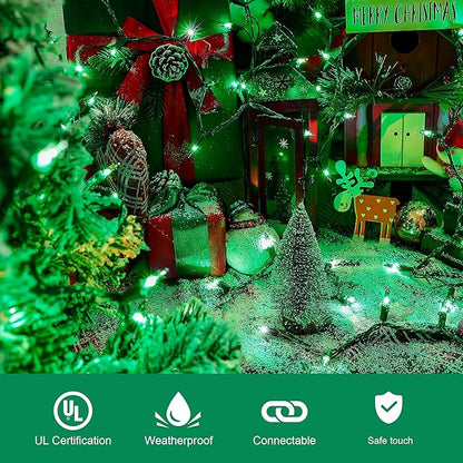 50-Count Green Christmas Tree Lights with Green Wire,13ft Incandescent Bulb Waterproof Fairy Lights，Plug in Mini String Lights for Holiday Decorations, Party, Xmas, Yard, Indoor & Outdoor