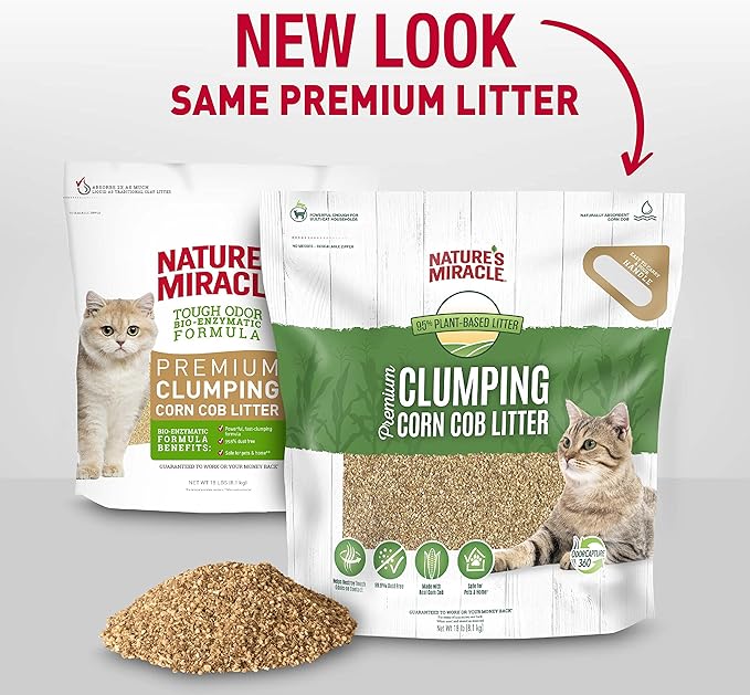 Nature's Miracle Premium Clumping Corn Cob Litter, Tough Odor Bio-Enzymatic Formula, Dust Free-Mewly Pet