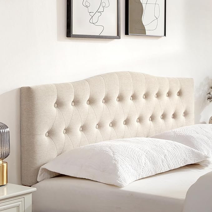 Tufted Upholstered Headboard Twin Size, Sturdy and Durable Solid Wood Twin XL headboard, Fabric Headboard Adjustable Height from 37” to 51”, Modern Button Diamond Design Head Board, Beige