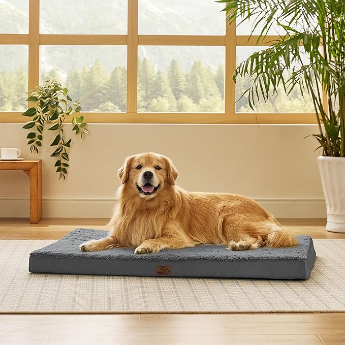 Bedsure XL Dog Beds Large Sized Dog -Orthopedic Flat Extra Large Pet Beds with Removable Washable Cover, Egg Crate Foam Mat, Suitable for Pet Up to 100 lbs-Mewly Pet