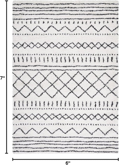 SAFAVIEH Arizona Shag Collection Area Rug - 5'1" x 7'6", Ivory & Black, Moroccan Design, Non-Shedding & Easy Care, 1.6-inch Thick Ideal for High Traffic Areas in Living Room, Bedroom (ASG741Z)