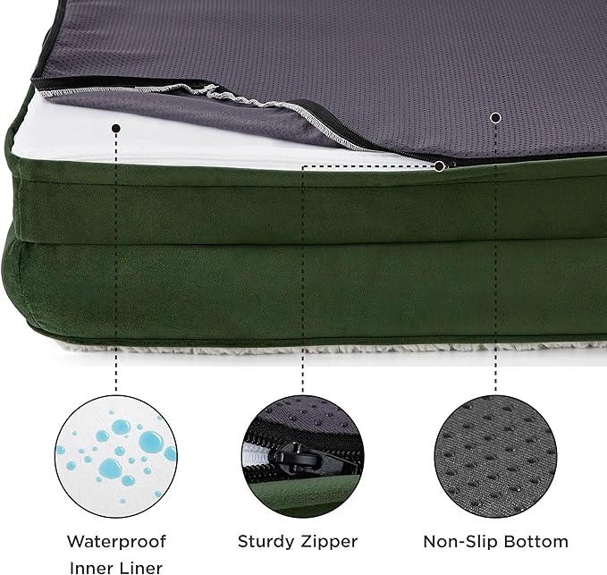 Bedsure Orthopedic Dog Beds Large Sized Dog - Washable Large Dog Cat Bed Waterproof, Comfort Dogs Couch Sofa with Washable Removable Cover, Pet Bed with Nonskid Bottom, Plush-Green, 35"-Mewly Pet