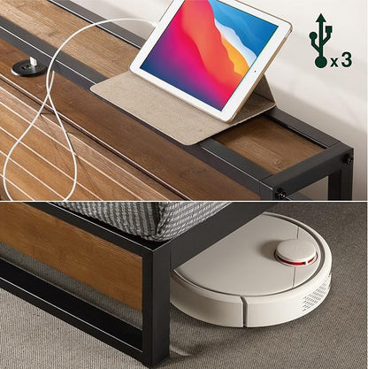 ZINUS Suzanne Bamboo and Metal Platform Bed Frame with Headboard Shelf and USB Ports, No Box Spring Needed, Wood Slat Support, Easy Assembly, King