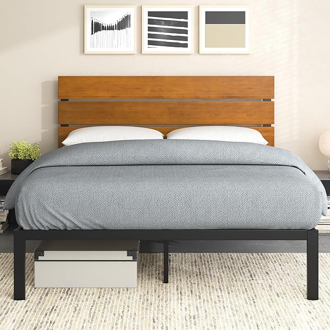 ZINUS Paul Metal and Bamboo Platform Bed Frame, Wood Slat Support, No Box Spring Needed, Easy Assembly, Twin