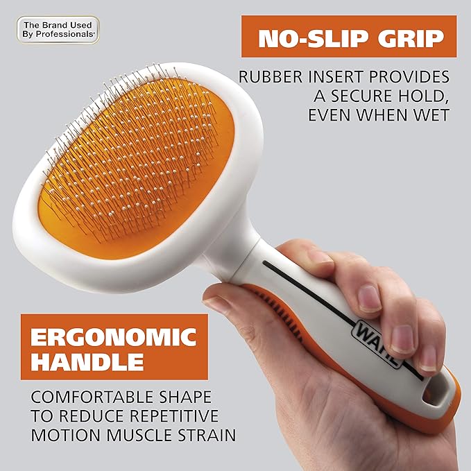 Wahl Premium Patented Dual Level Sensitive Skin Pet Slicker – Ergonomic handle makes Deshedding, Grooming and Brushing Comfortable for you and your Dog or Cat - 858500-Mewly Pet