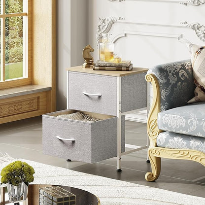 WLIVE Night Stand, Gray Nightstand with 2 Fabric Drawers, Small Dresser for Bedroom, Closet, College Dorm, End Table Side Furniture, Wood Top, Light Grey