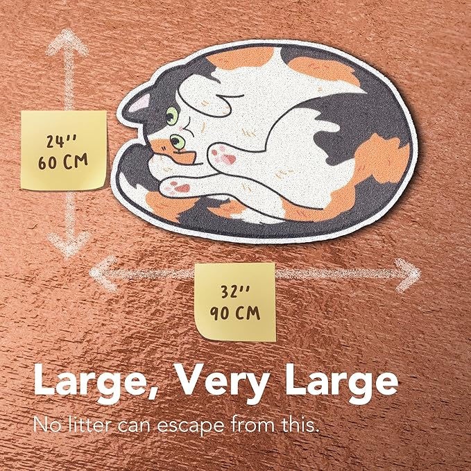 Lukamoo® Cute Cat Litter Mat (30’’x20’’), Large/L, for Kitty Litter & Cute Cat Litter Box, Litter Trapping Mat (Calico)-Mewly Pet