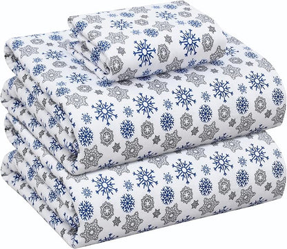 RUVANTI Flannel Sheets Twin Size - 100% Cotton Double Brushed Twin Sheets Set, Deep Pockets 16 Inches, All Seasons Breathable & Extra Soft Bed Sheets, Warm & Cozy, 3 Piece, Snow Flake Grey