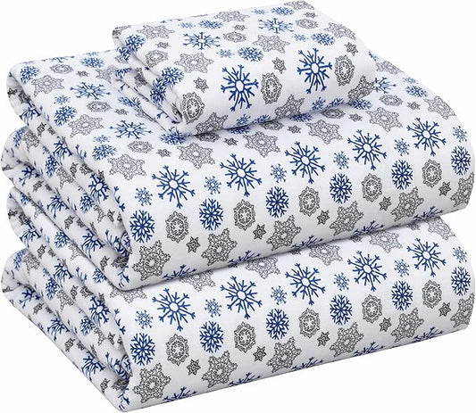 RUVANTI Flannel Sheets Twin Size - 100% Cotton Double Brushed Twin Sheets Set, Deep Pockets 16 Inches, All Seasons Breathable & Extra Soft Bed Sheets, Warm & Cozy, 3 Piece, Snow Flake Grey