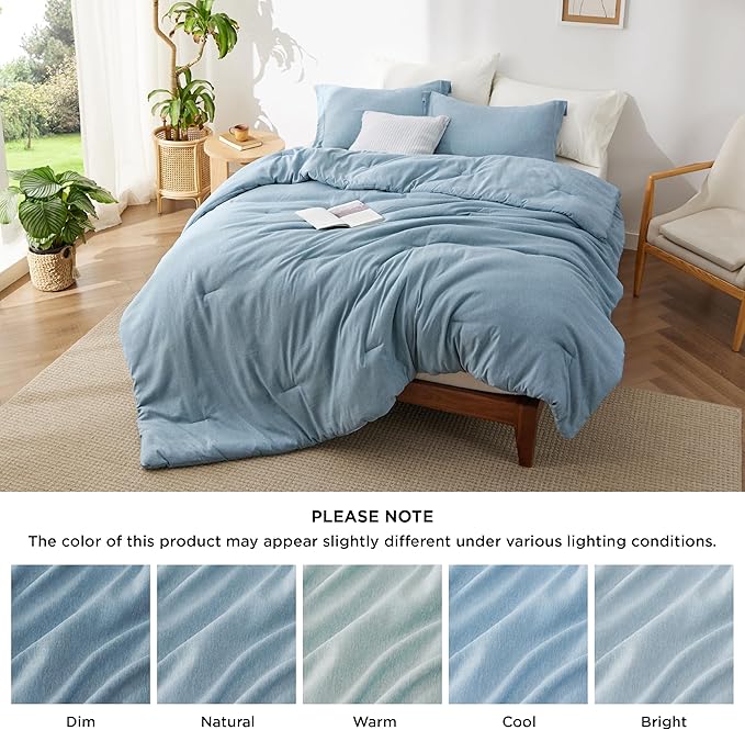Bedsure Queen Comforter Set - Storm Blue Soft Bedding for All Seasons, Cationic Dyed Bed Set, 3 Pieces, 1 Queen Size Comforter (90"x90") and 2 Pillow Shams (20"x26"+2")