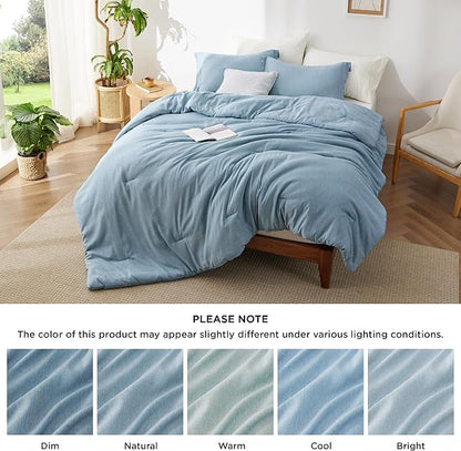 Bedsure Queen Comforter Set - Storm Blue Soft Bedding for All Seasons, Cationic Dyed Bed Set, 3 Pieces, 1 Queen Size Comforter (90"x90") and 2 Pillow Shams (20"x26"+2")