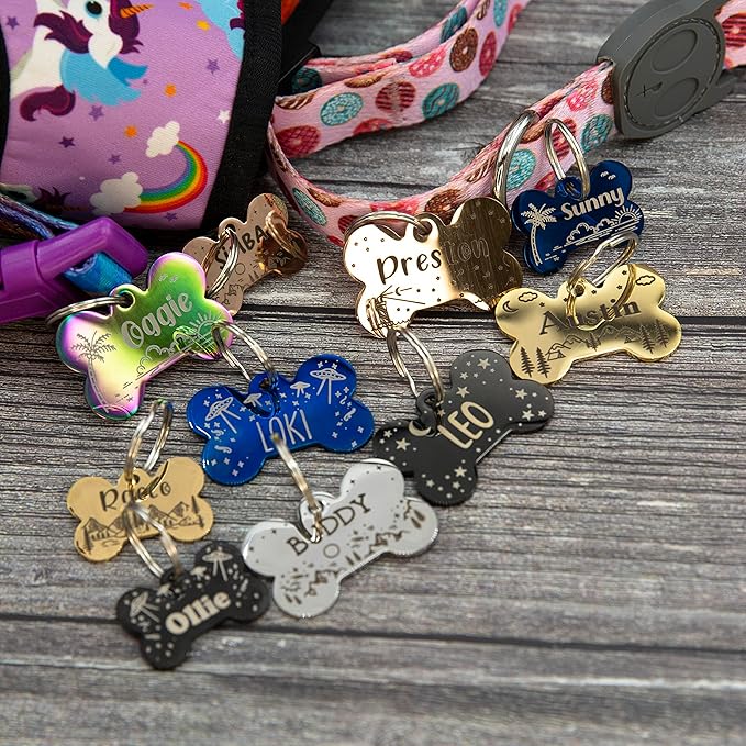 Personalized Dog Tag with 5 Lines of Custom Deep Engraved Durable Stainless Steel Pet ID Name Tag Designer Small Size Bone-Mewly Pet