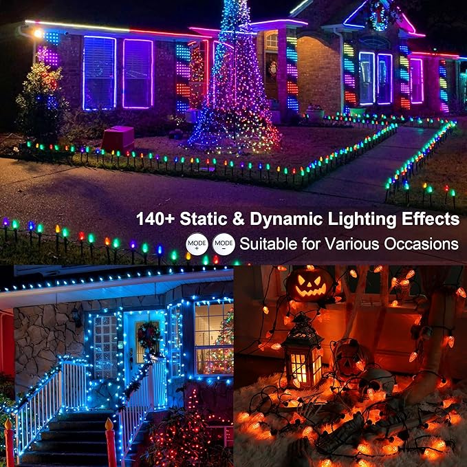 Brizled C9 RGB Christmas Lights, 35FT 54 LED Color Changing Outdoor Christmas Lights, Connectable Halloween Light with Remote, Dimmable Waterproof for Christmas Tree Light Xmas Tree Party Indoor Decor