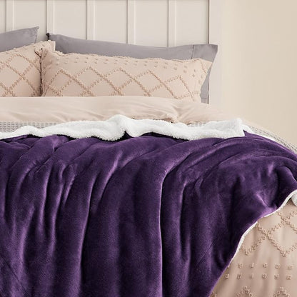 Bedsure GentleSoft Sherpa Fleece Blankets King Size for Bed - Thick and Warm Throw for Girls and Women, Soft Fuzzy Plush King Blanket for Winter, Purple, 108x90 Inches