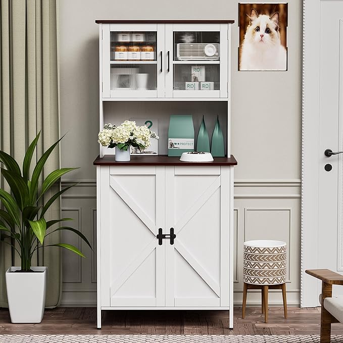 PAKASEPT Cat Litter Box Enclosure Furniture for Self-Cleaning Cat Litter Box with Shelves and Doors-Mewly Pet