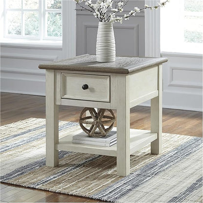 Signature Design by Ashley Bolanburg Farmhouse Square Two Tone End Table, Antique Cream