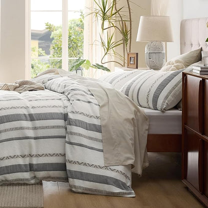 Bedsure Waffle Weave Duvet Cover Queen - 100% Cotton Boho Duvet Cover Set with 2 Pillowcases - Extra Soft Cream White Textured Comforter Cover with Zipper Closure (Queen, 90"x90")