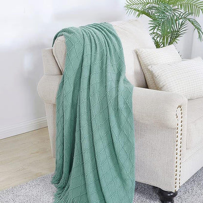BOURINA Dark Cyan Throw Blanket 50x60 Inches Throw Textured Solid Soft Sofa Couch Decorative Knit Blanket