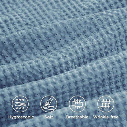 Bedsure Cotton Duvet Cover King - 100% Cotton Waffle Weave Grey Blue Duvet Cover King Size, GentleSoft™ and Breathable Bedding Set for All Season, 3 Pieces, 104"x90"